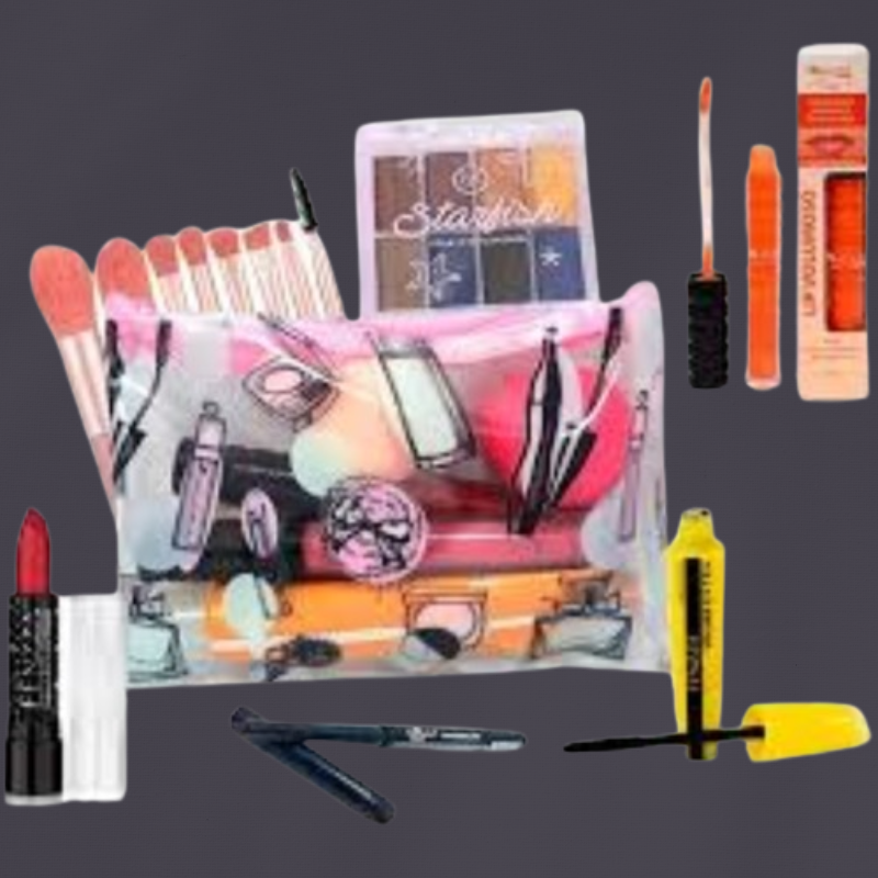 Kit C/7 itens Maquiagem com Necessaire e Paleta de Sombras