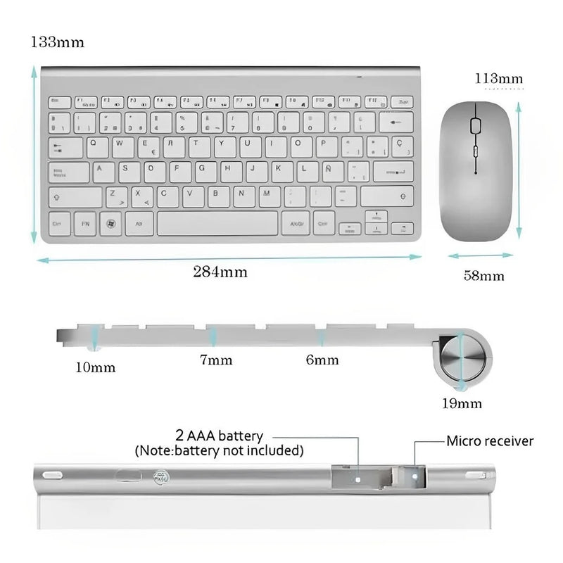 Kit Teclado + Mouse Sem Fio Slim Estilo Branco 2.4ghz