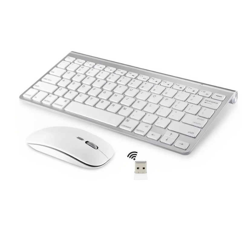 Kit Teclado + Mouse Sem Fio Slim Estilo Branco 2.4ghz