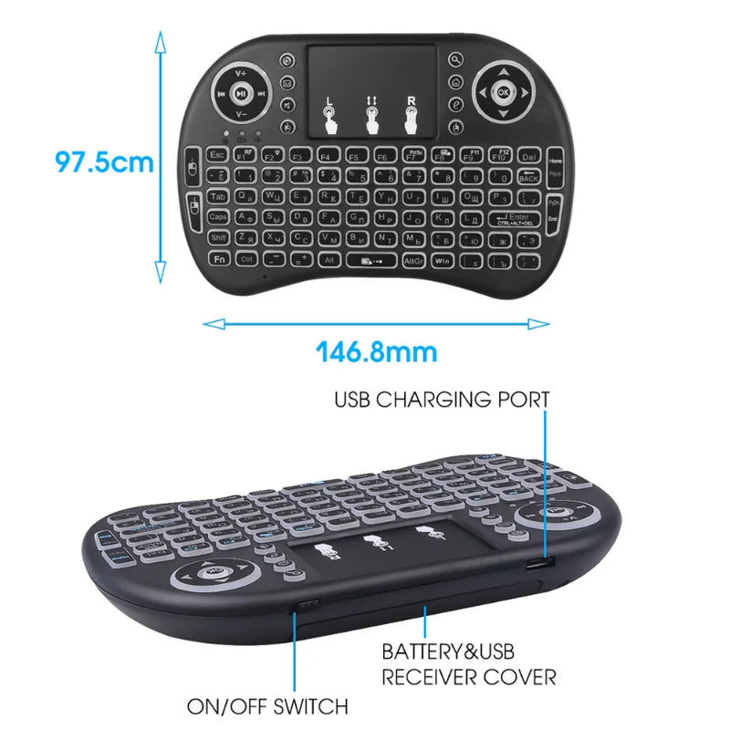 Mini Teclado Controle Sem Fio para Smart TV, TV Box, PC