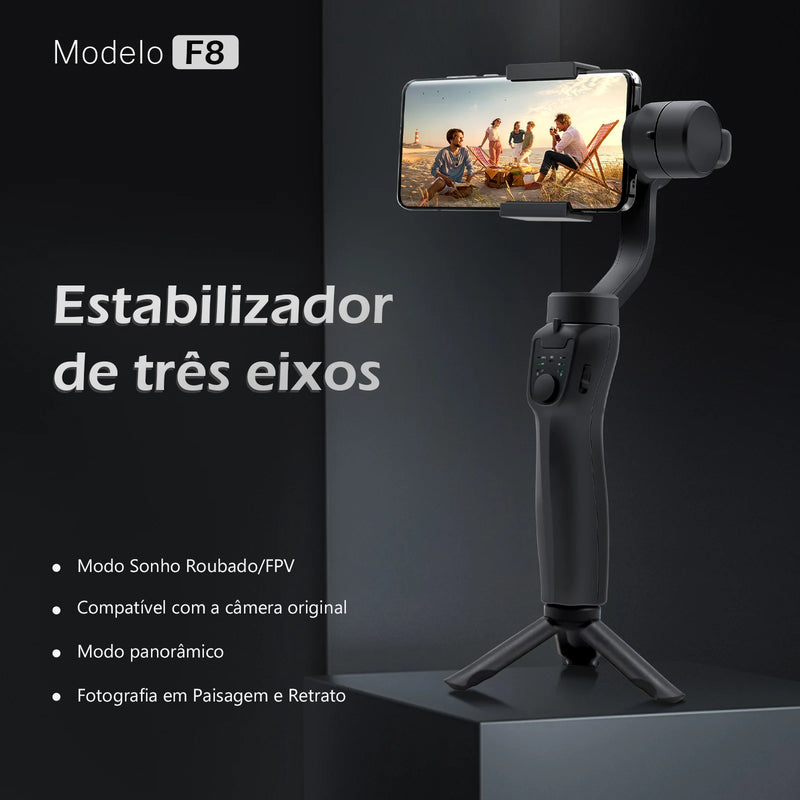 Gimbal Estabilizador Portátil de 3 Eixos com Tripé de Aderência para Celular Xiaomi iPhone Celular Smartphone (Últimos em estoque 🔥)